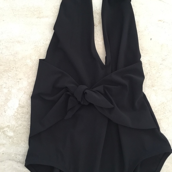 Tory Burch Solid Tie One-Piece Plunging Halter Swimsuit - Size Small - Picture 7 of 13